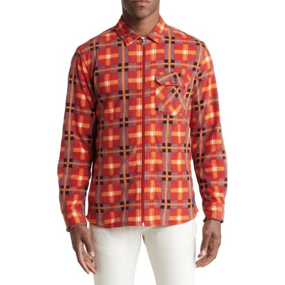 Men's VTG 1946 Red Plaid Brushed Fleece L/S Zip-Up Shirt Jacket Size Large NWT - Picture 1 of 11